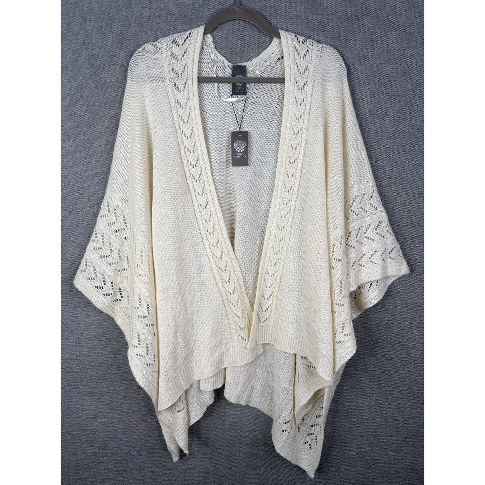 Vince Camuto Sweater Womens OS Ivory Poncho Shrug Knit Open Front Boho Classic